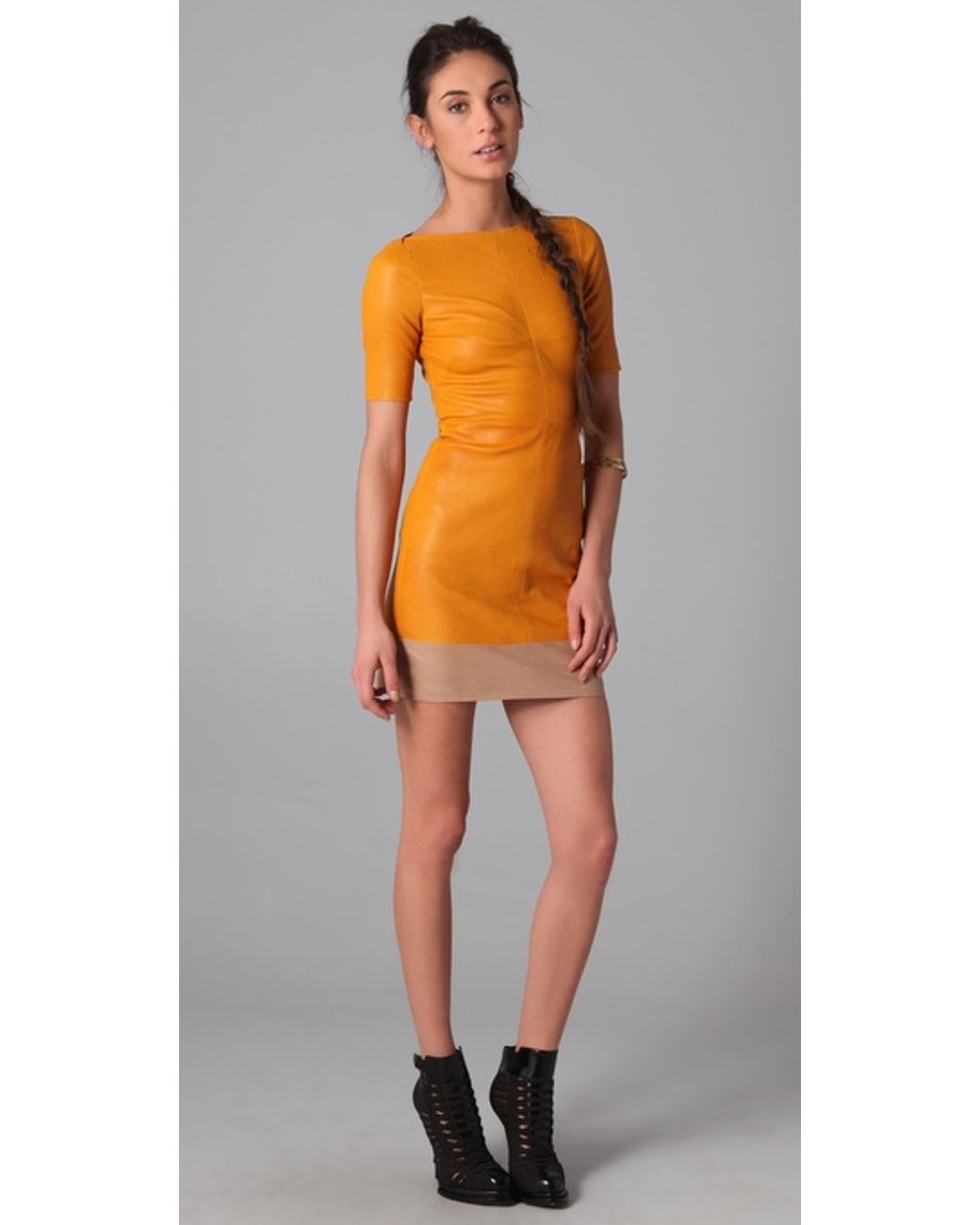 A.L.C. Leather Dress in Yellow | Lyst