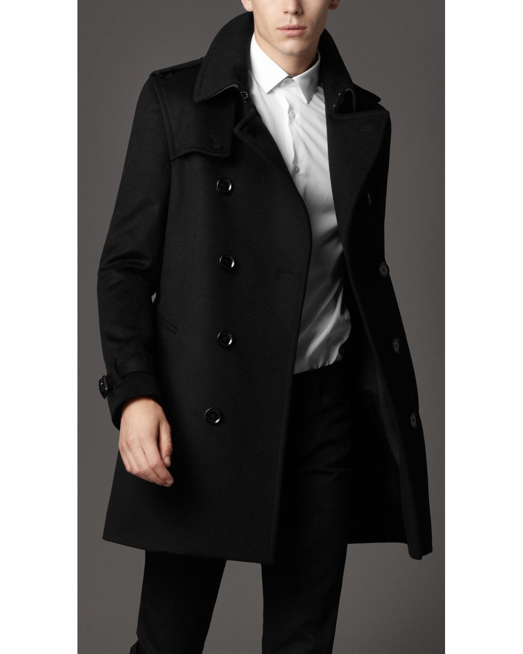 Burberry Wool Trench Coat in Black for Men | Lyst