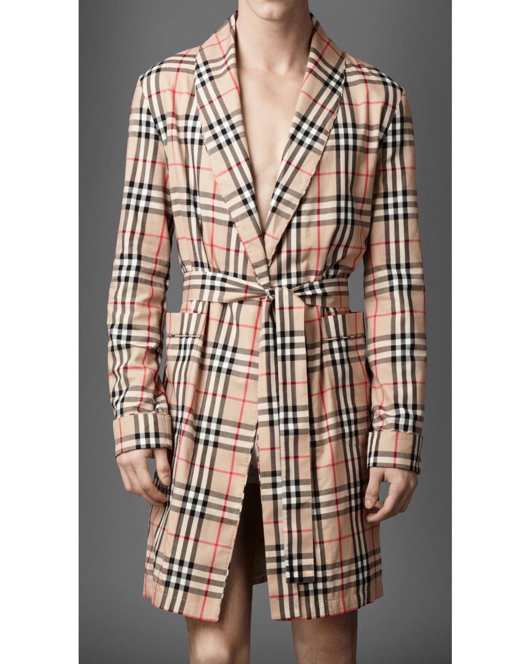 Burberry Check Cotton Dressing Gown in Natural for Men | Lyst