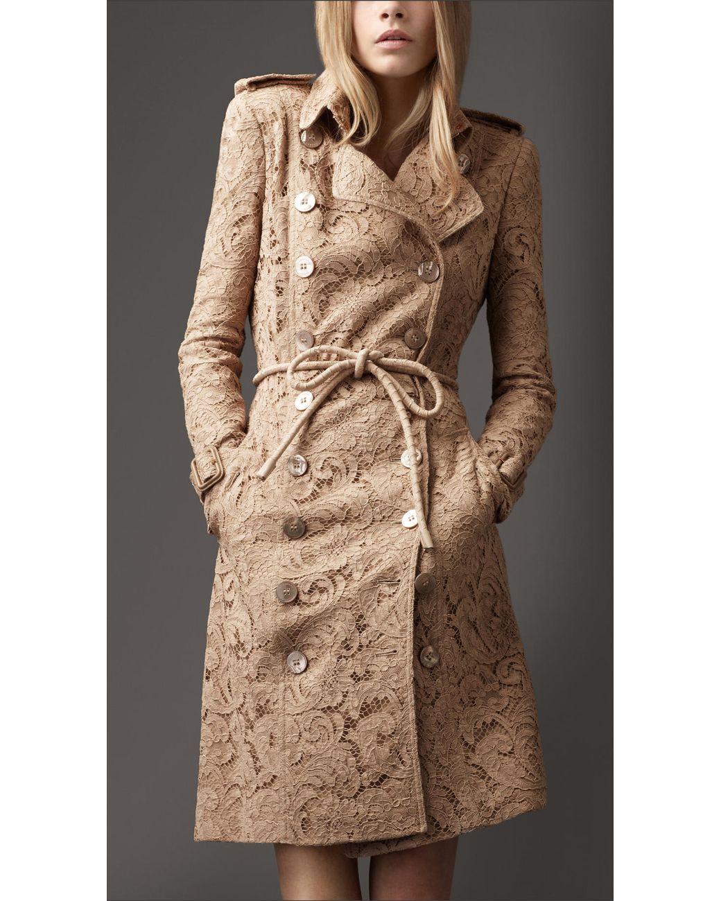 Burberry Corded Lace Trench Coat in Natural | Lyst