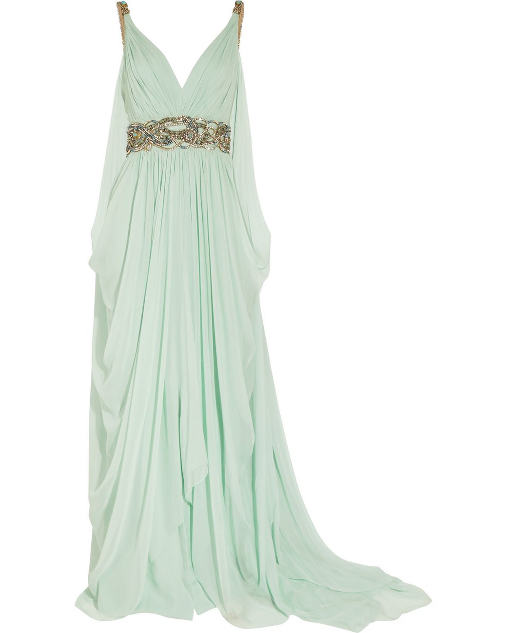 Aqua embellished chiffon gown sale
