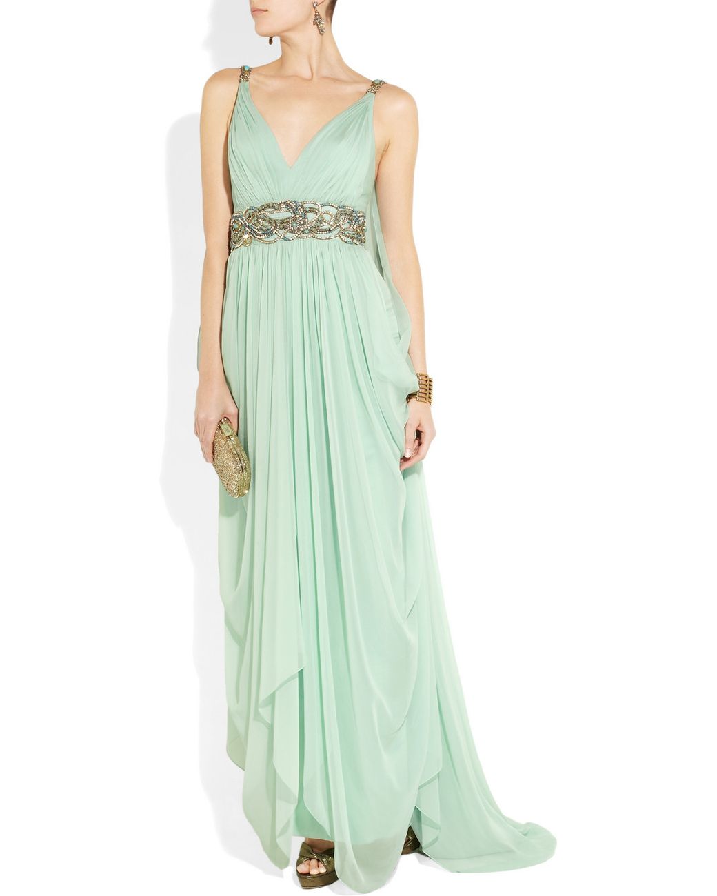 Marchesa Crystal embellished Silk chiffon Gown in Green Lyst