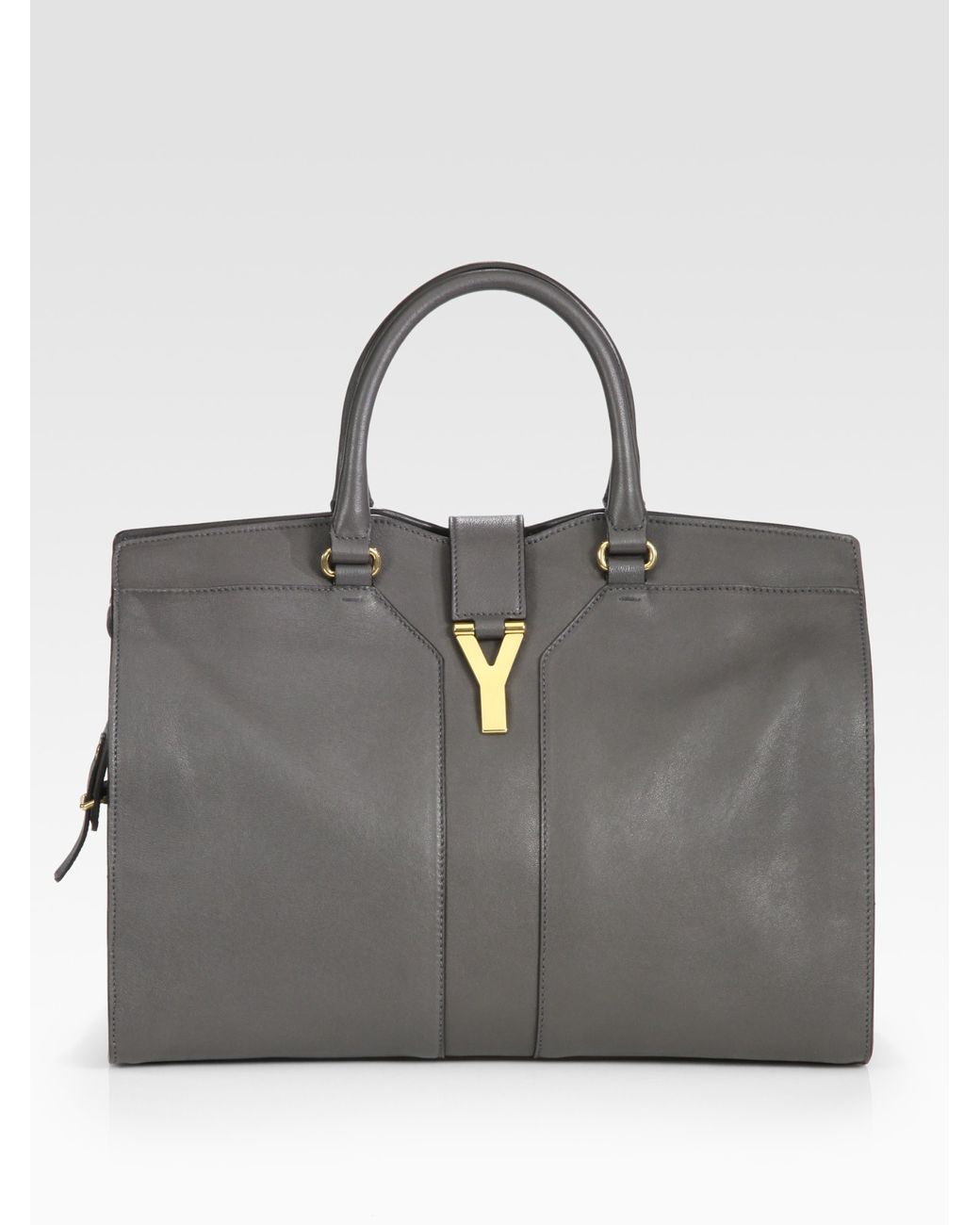 Saint Laurent Ysl Cabas Chyc Large Leather East West Bag in Gray | Lyst