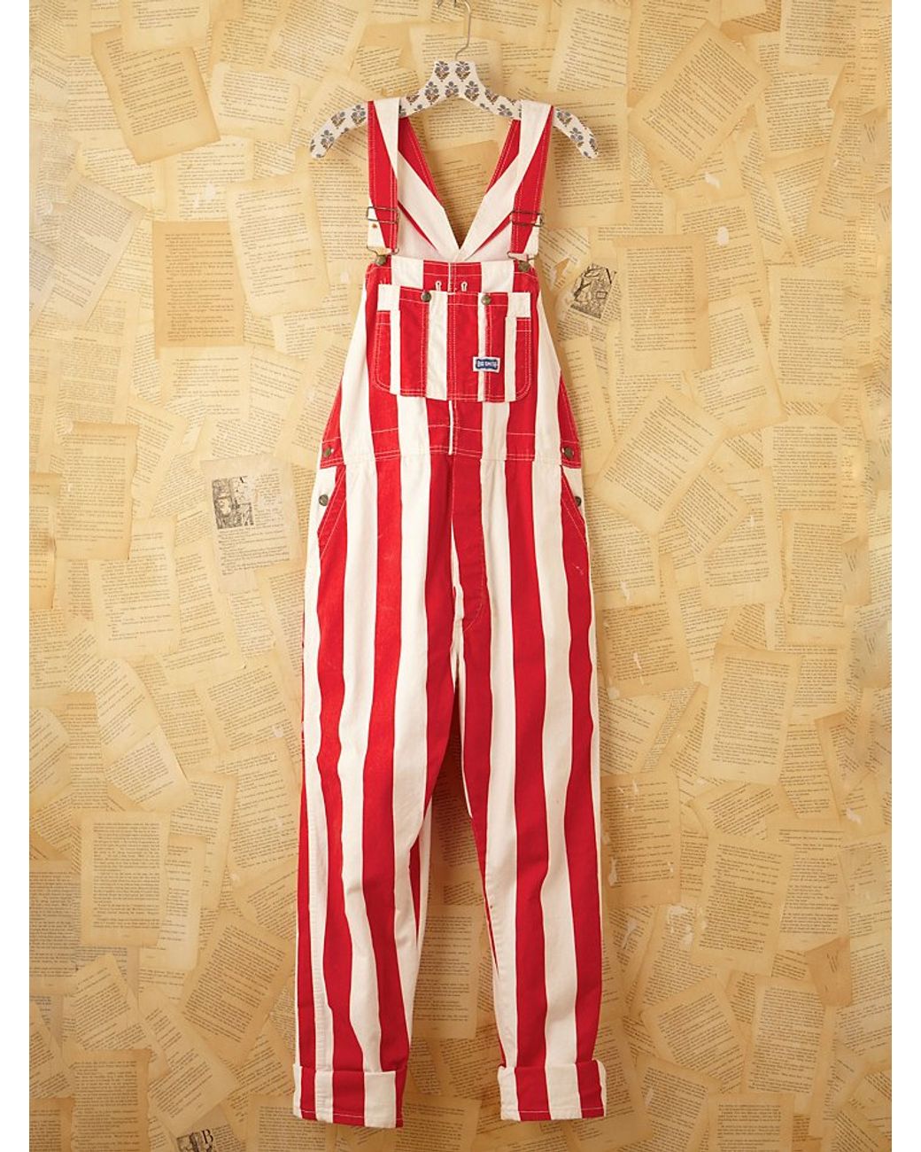 Red and white bib overalls sales