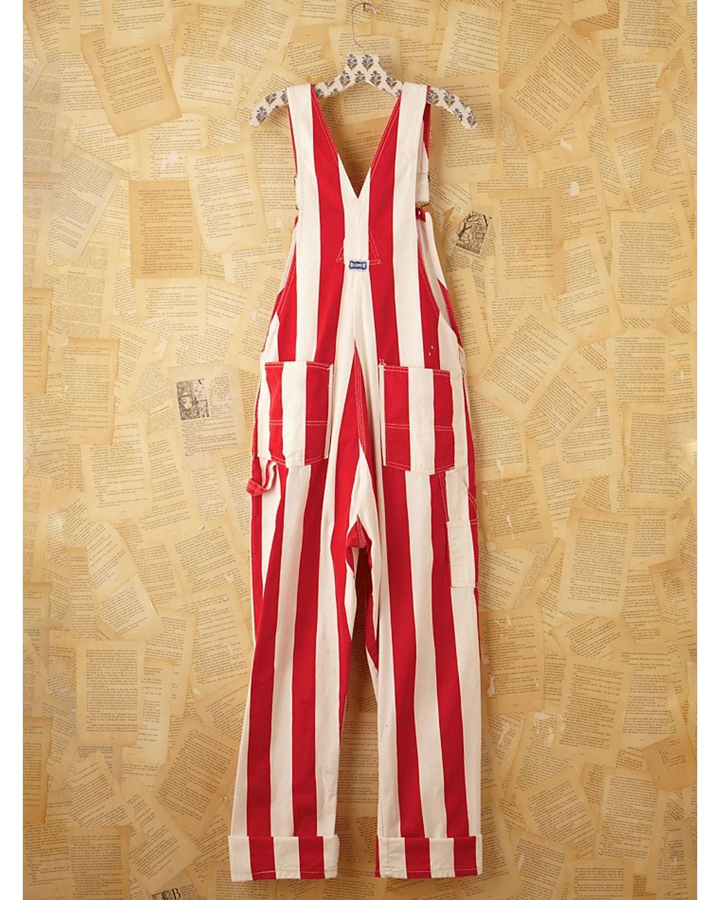 Red and white striped sale bib overalls