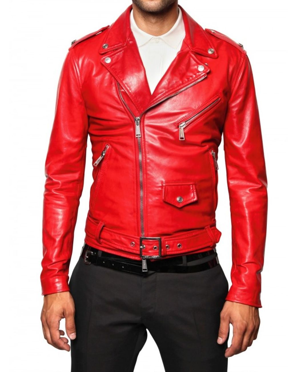 DSquared² Biker Leather Jacket in Red for Men | Lyst