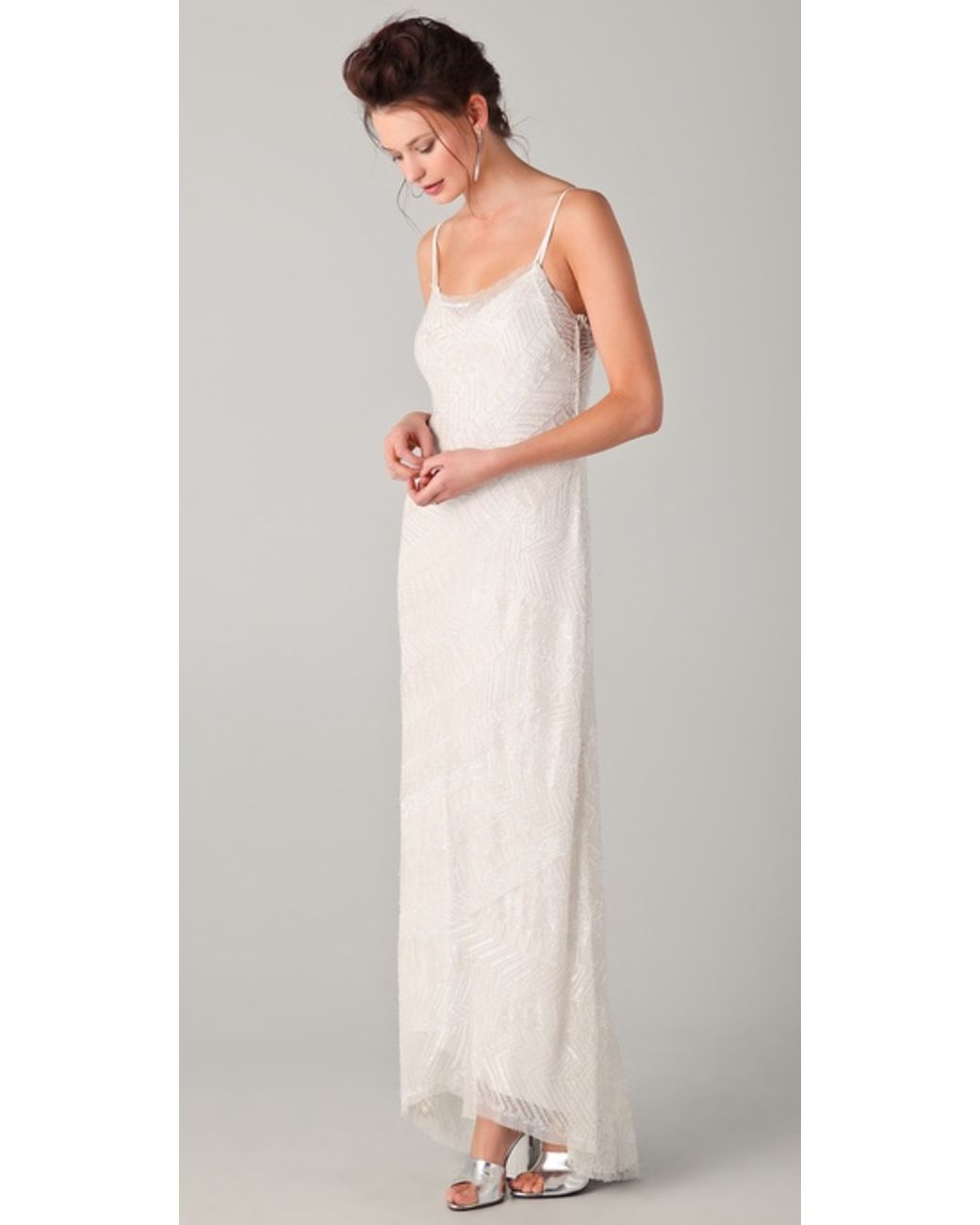 Philosophy di Alberta Ferretti Long Dress with All Over Glass Beading in  White | Lyst
