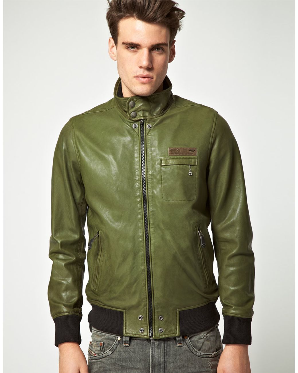 DIESEL Diesel Lion Leather Jacket in Green for Men | Lyst