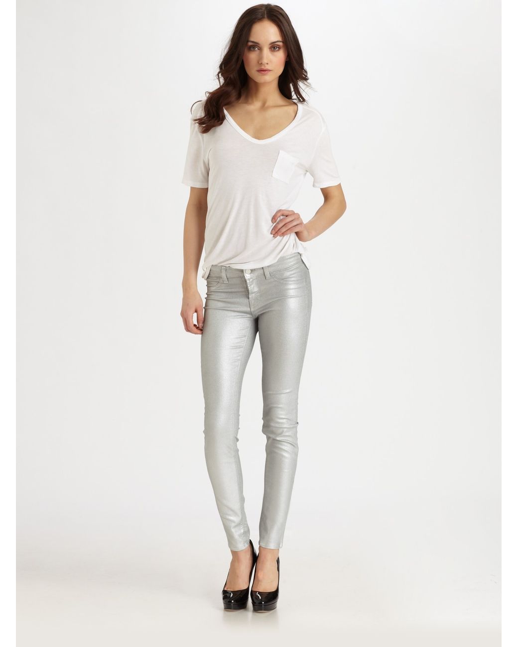 grey coated jeans