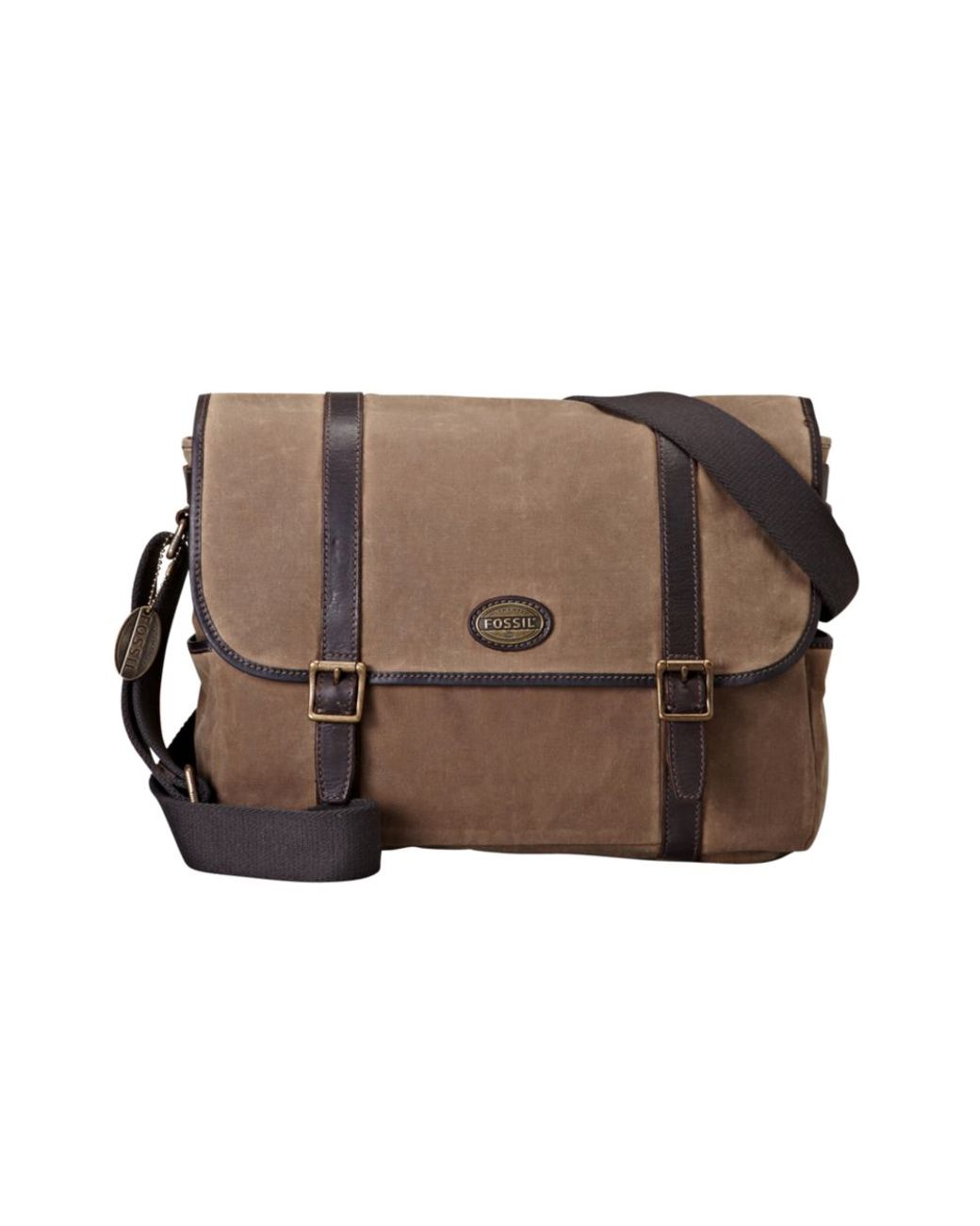 Fossil Estate Waxed Canvas East West Messenger Bag in Natural for Men