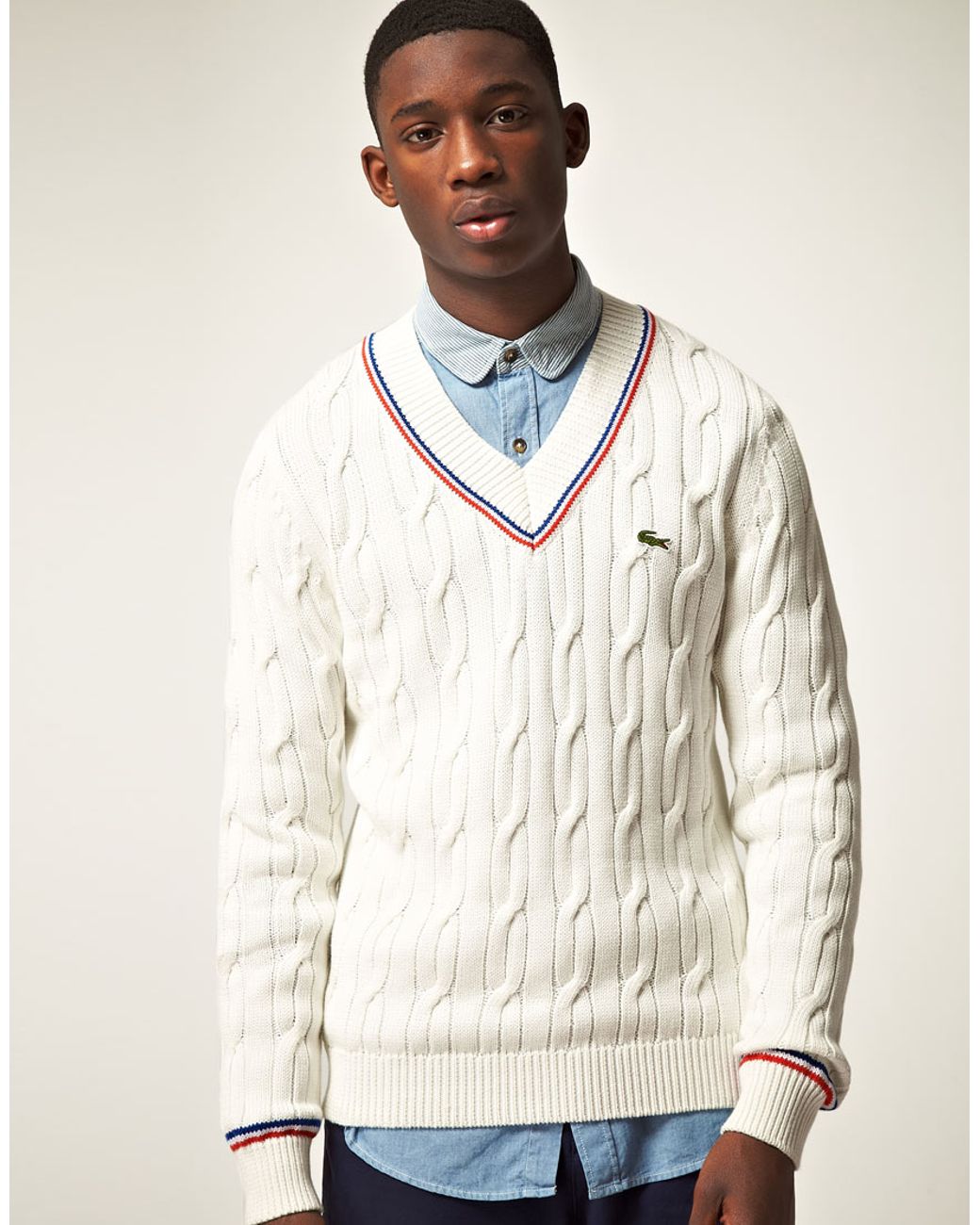 Achievable finance Expect it Lacoste L!ive Lacoste Live Cable V Neck Jumper in White for Men | Lyst