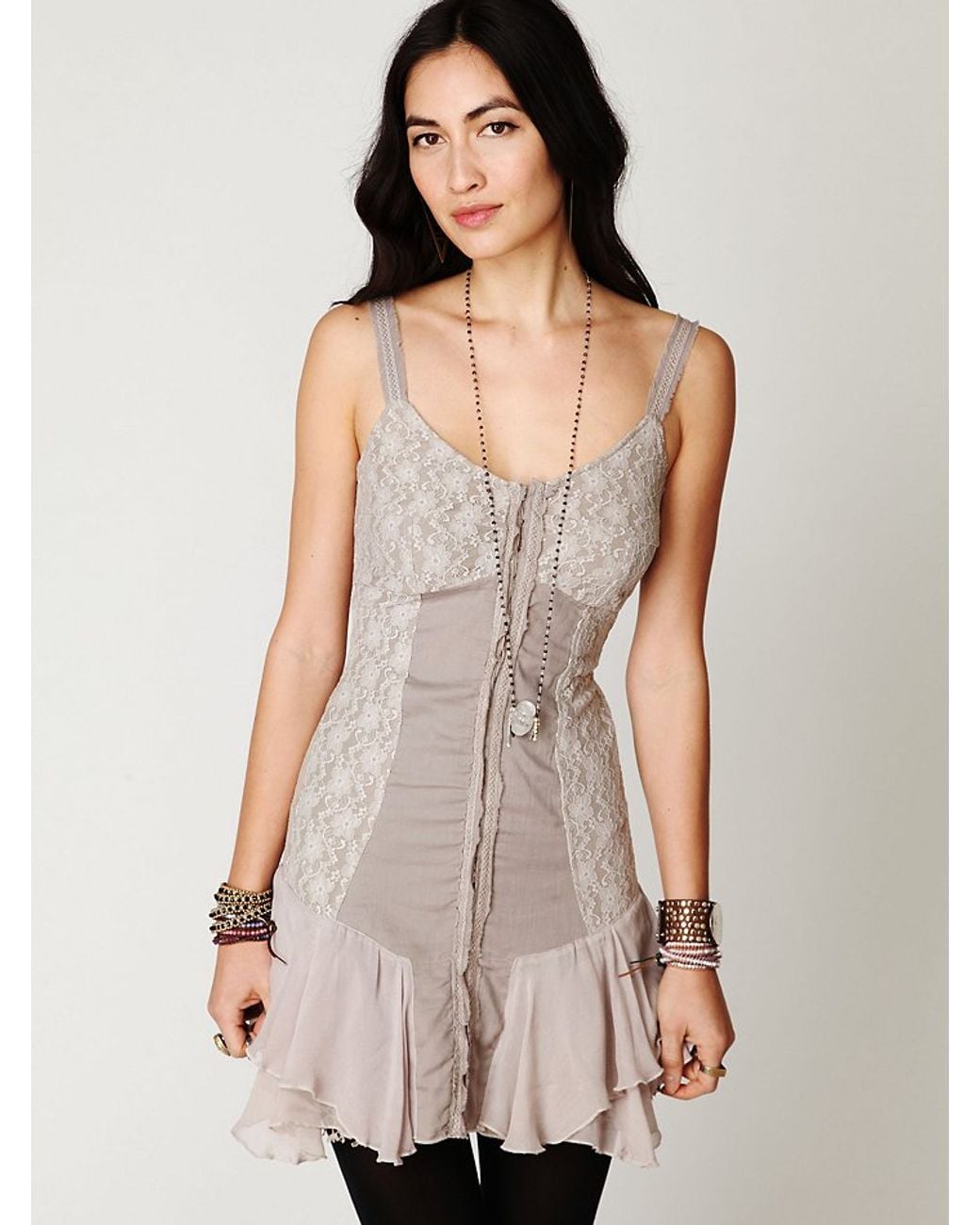 white christmas dresses FREE PEOPLE Corset ADELLA Ruffle Cami Top – Silver Accents main image 0