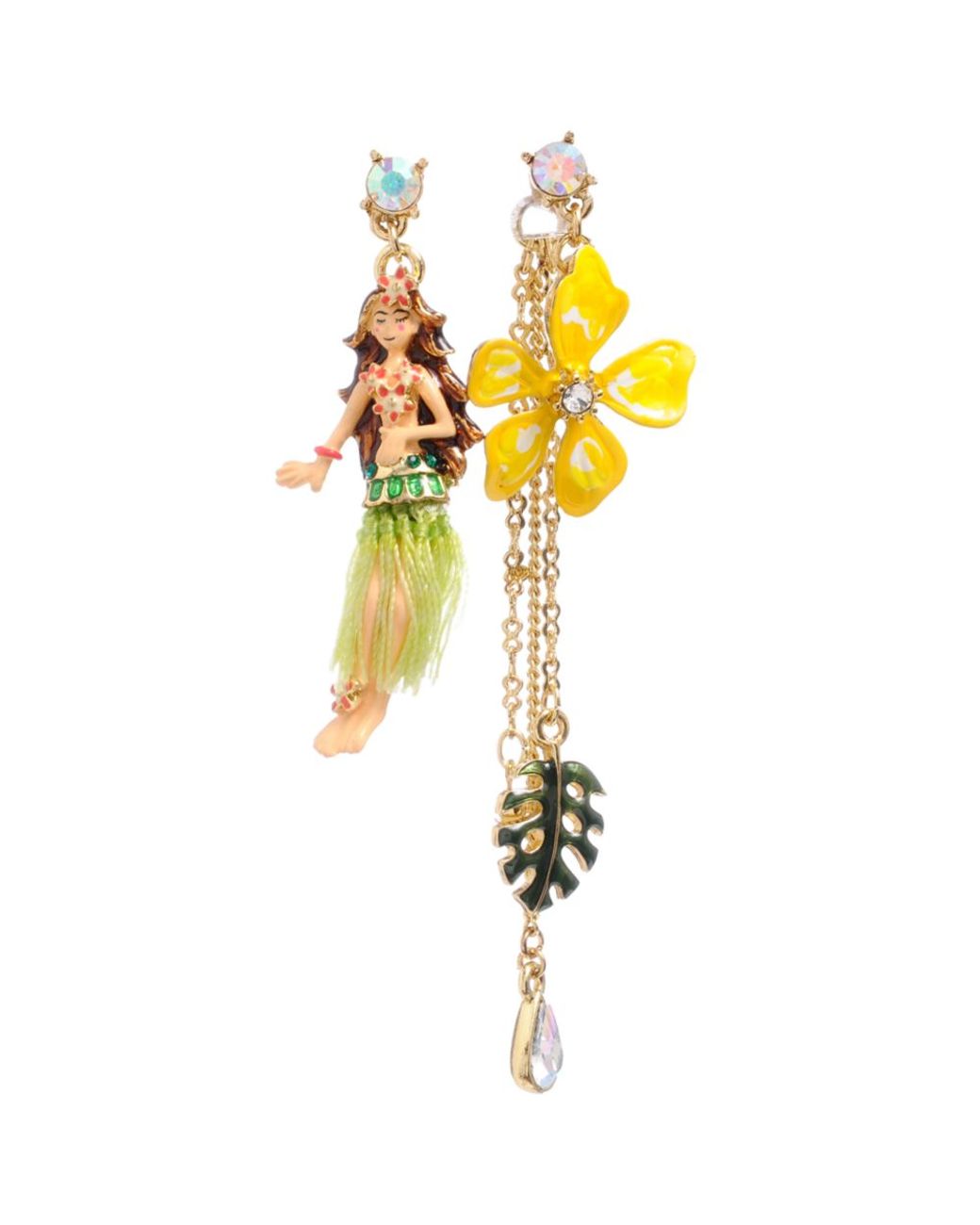 Betsey Johnson Hula Girl and Flower Mismatch Earrings in Yellow Lyst