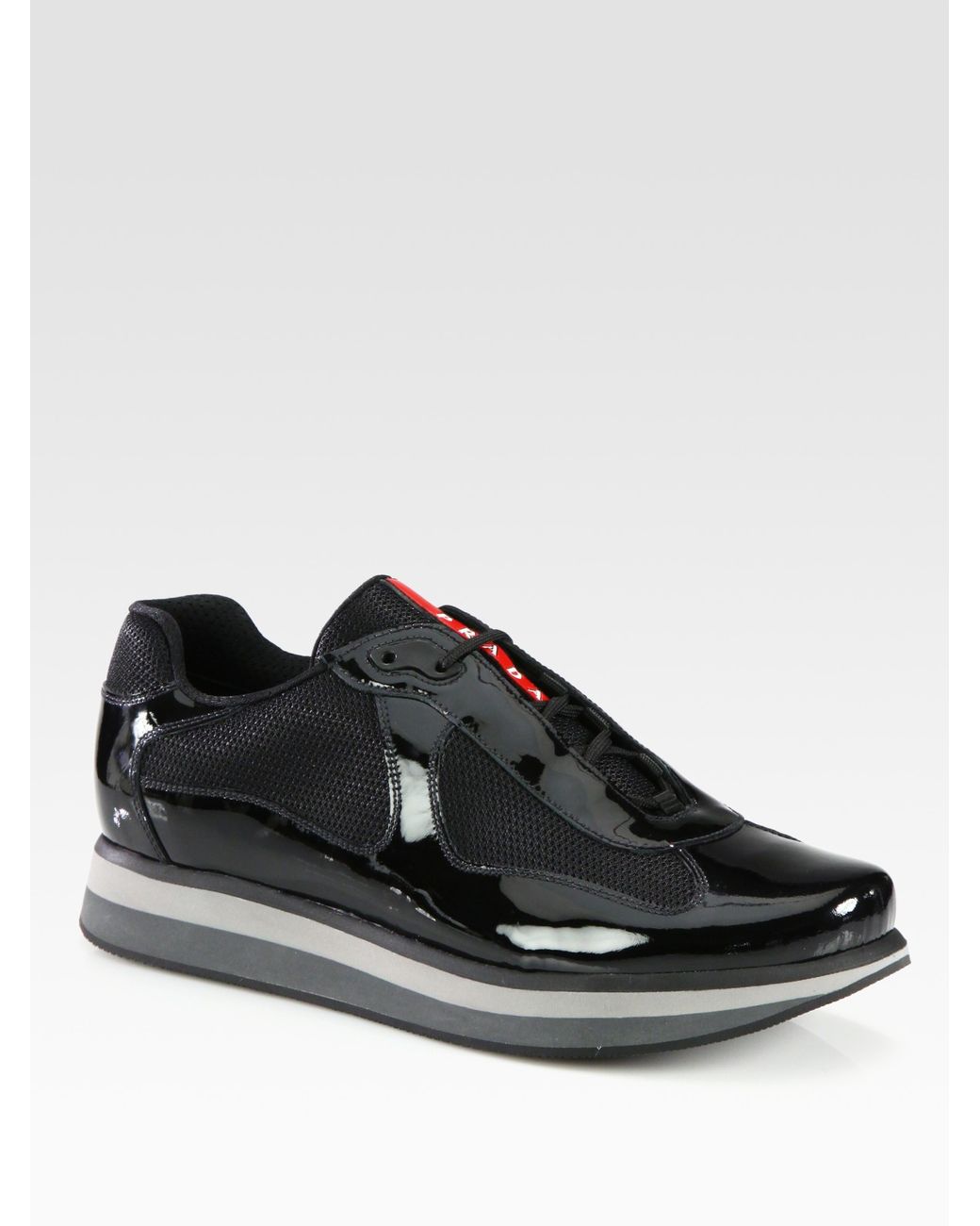 Prada Americas Cup Patent Leather Sneakers in Black for Men | Lyst