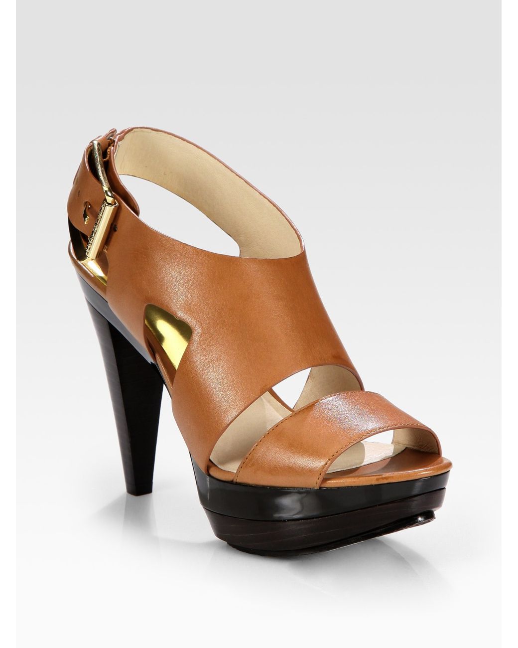 MICHAEL Michael Kors Carla Leather Platform Sandals in Brown | Lyst