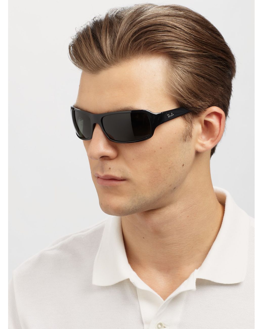 Ray-Ban Rectangular Wrap Sunglasses in Black for Men | Lyst
