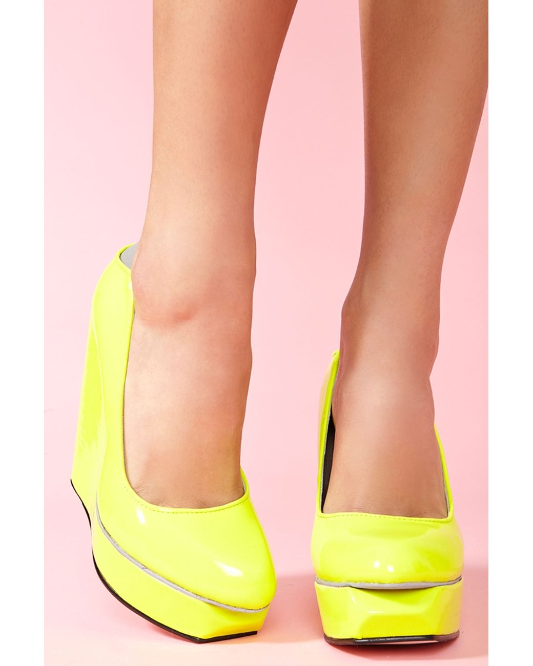 neon yellow wedge heels