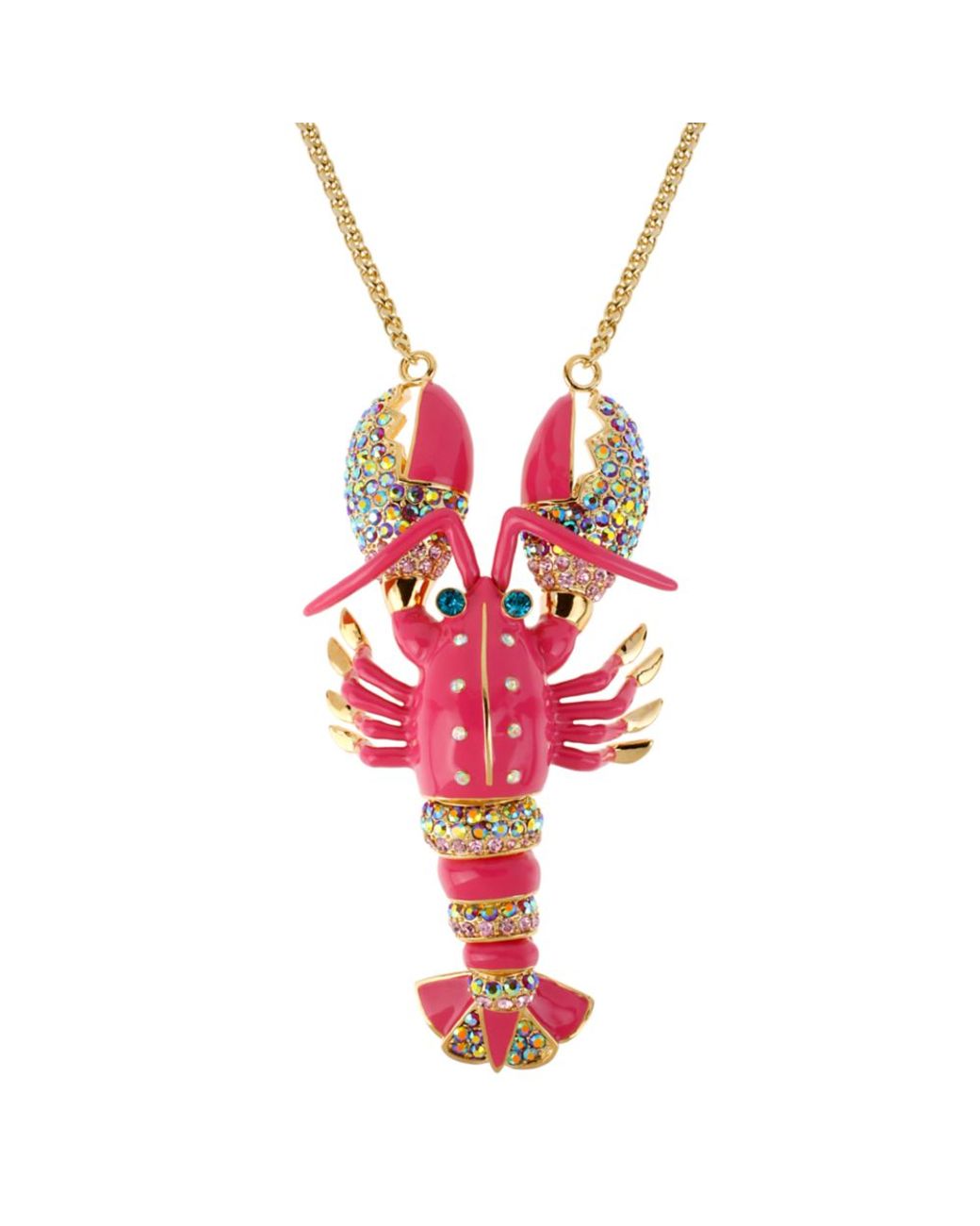 Betsey Johnson Gold Tone Crystal Lobster Long Pendant Necklace in