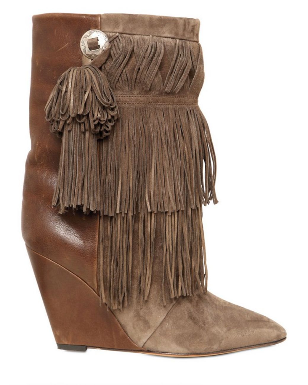 Isabel Marant 90mm Jacob Fringed Suede Wedge Boots in Khaki (Natural