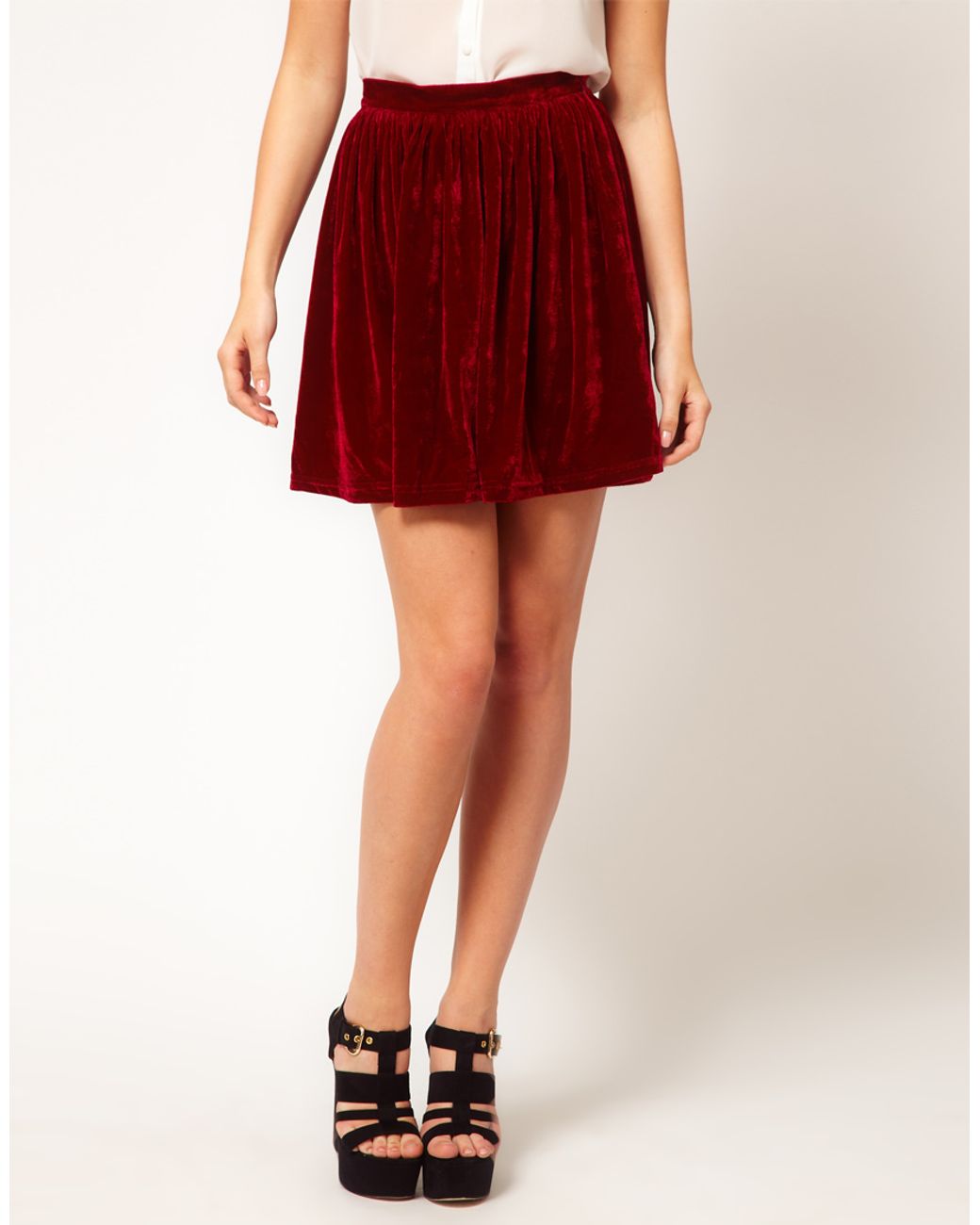 Glamorous Velvet Skater Skirt in Red | Lyst