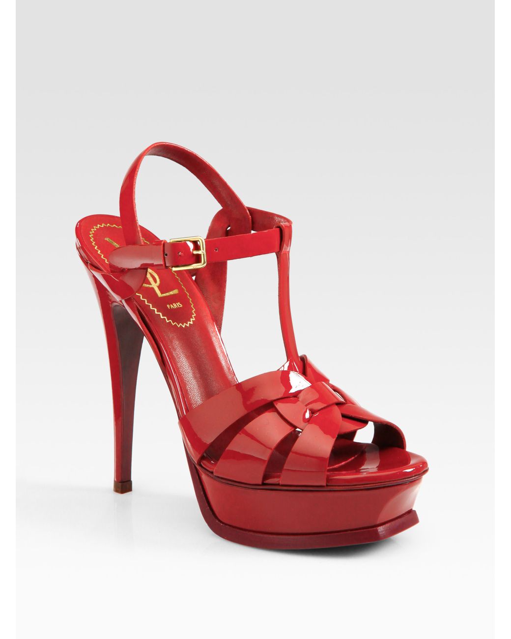 Saint Laurent Ysl Tribute Patent Leather Platform Sandals in Red | Lyst