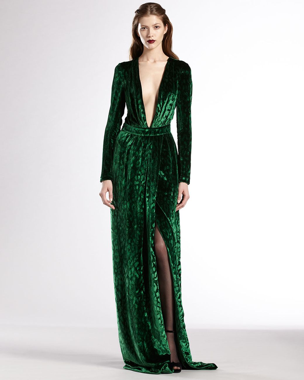 Gucci Velvet Deep Vneck Gown in Green | Lyst