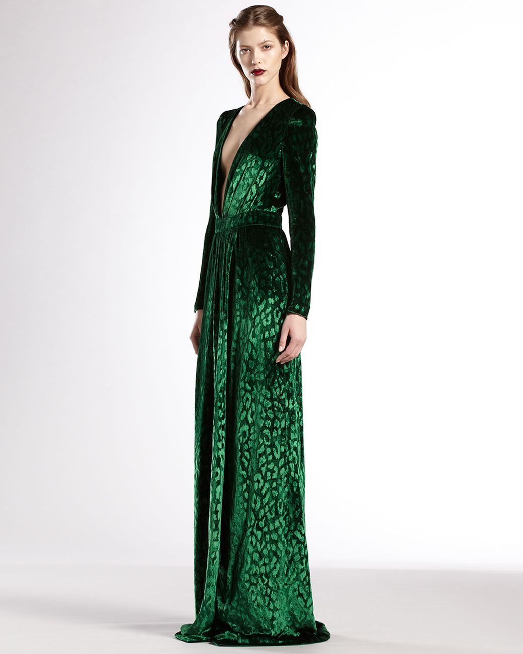 Gucci Velvet Deep Vneck Gown in Green