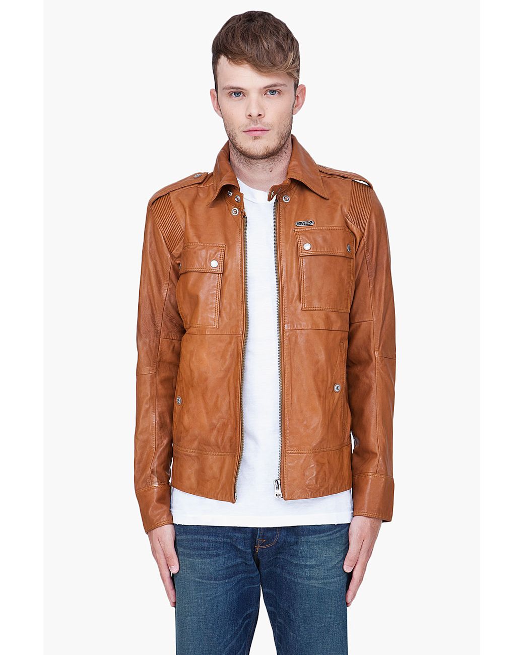 diesel brown leather jacket