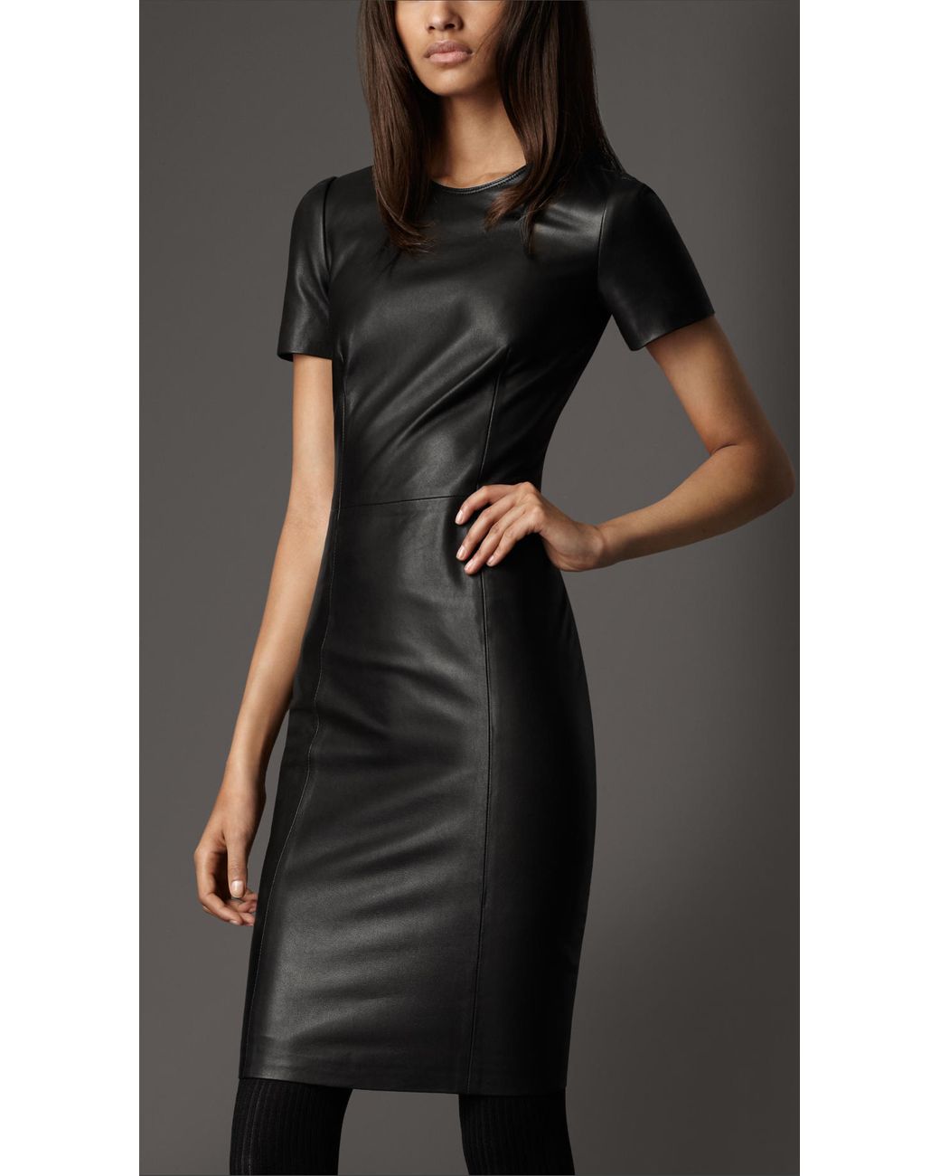 Burberry Fitted Leather Dress in Black | Lyst