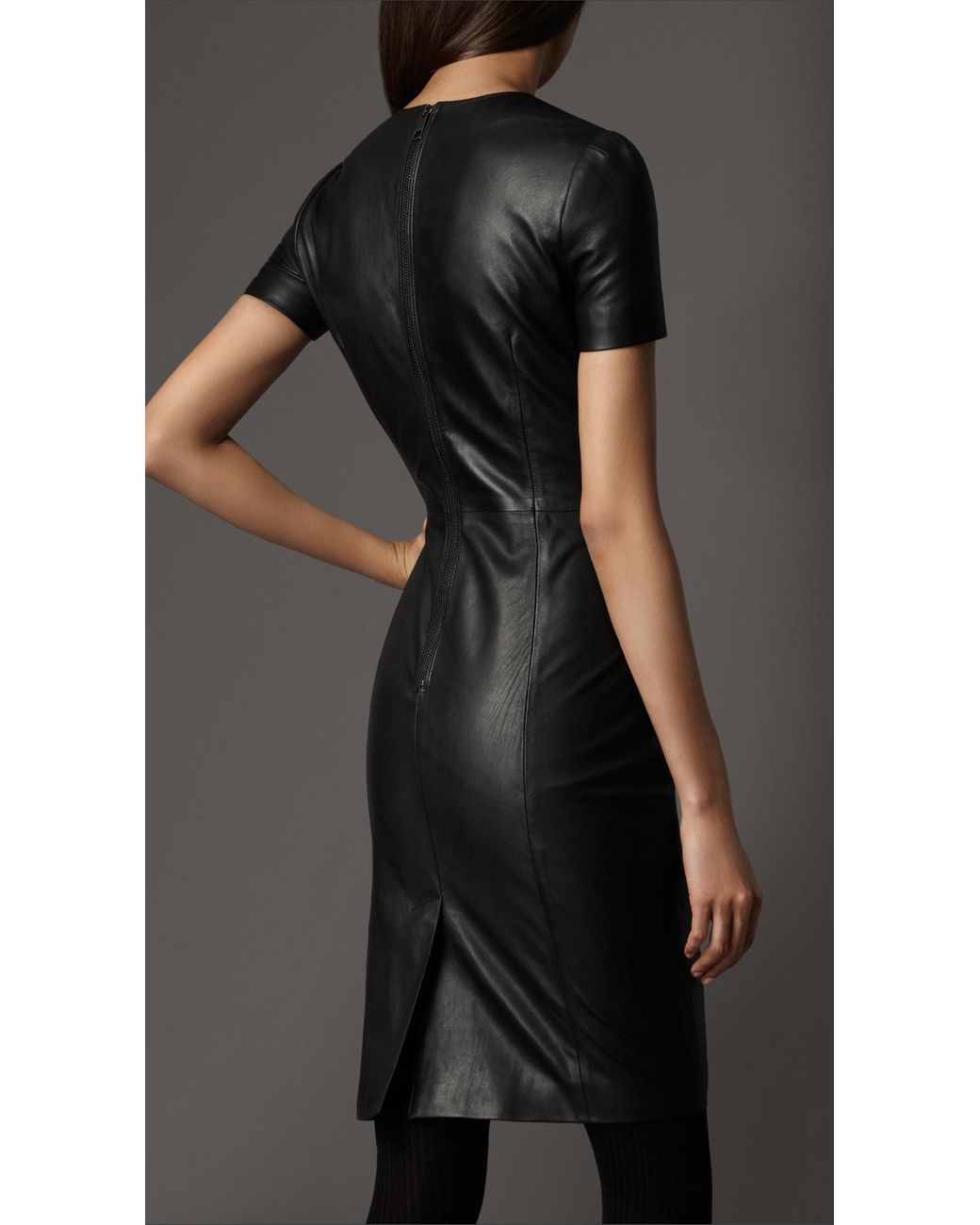 Burberry Fitted Leather Dress in Black | Lyst