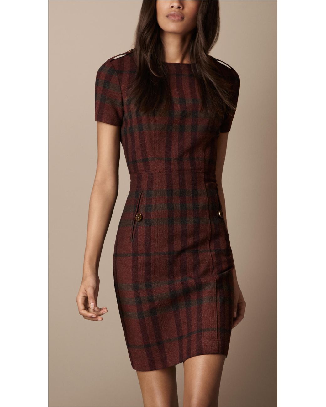 Burberry Brit Fitted Check Dress in Brown | Lyst