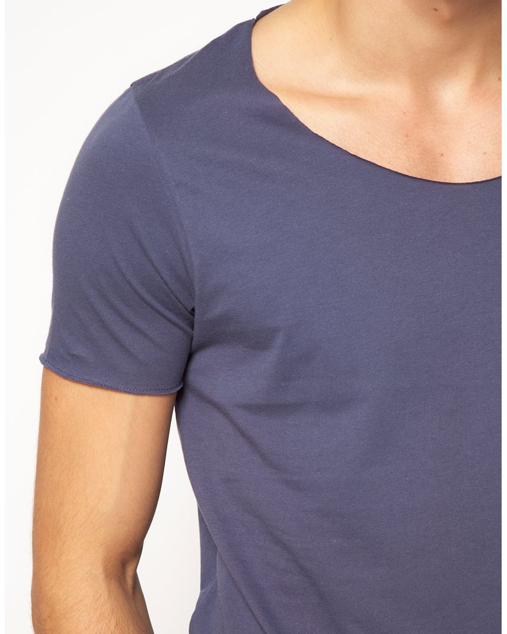 ASOS T-shirt with Raw Edge Scoop Neck in Blue for Men | Lyst