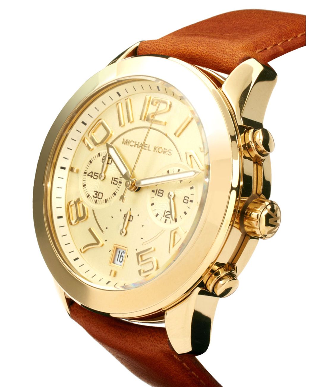 Michael Kors Leather Strap Watch with Gold Chronograph Face in Brown | Lyst