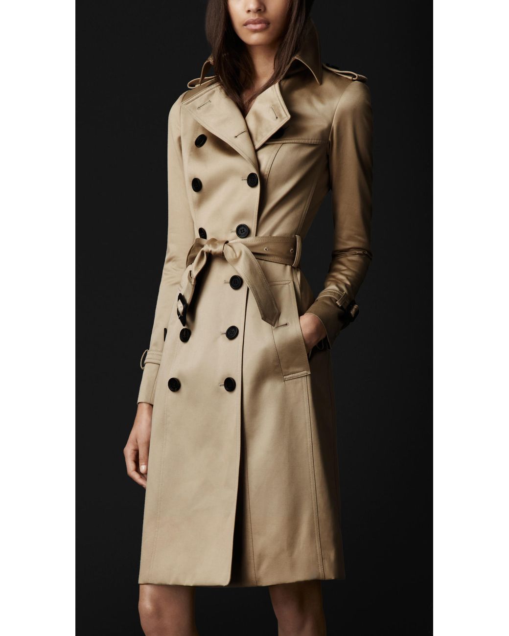 Burberry Prorsum Long Cotton Sateen Trench Coat in Natural | Lyst UK