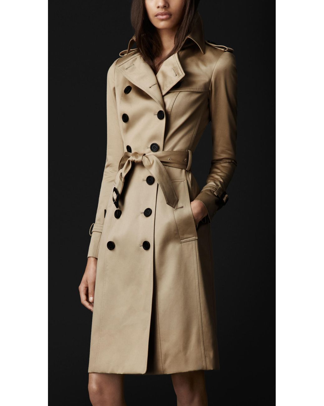 Burberry Prorsum Long Cotton Sateen Trench Coat in Natural | Lyst