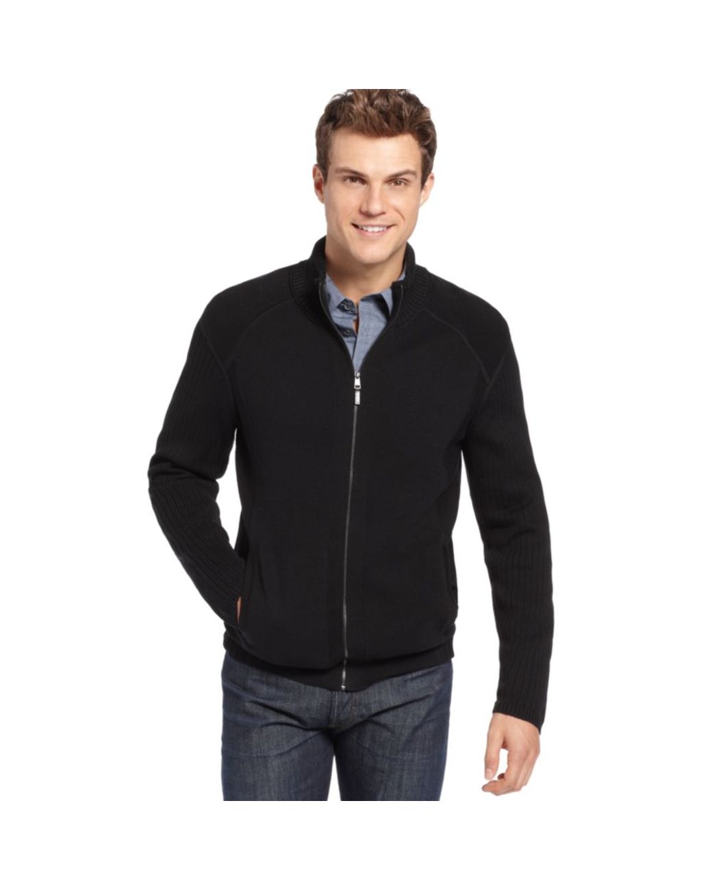 Calvin Klein Full Zip Sweater in Black for Men | Lyst