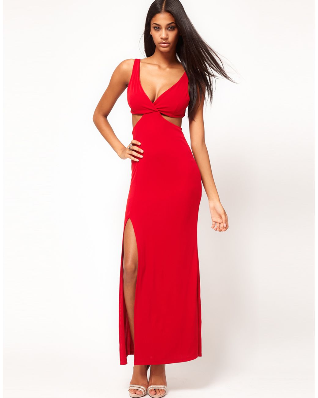 Hør efter Udholde finger ASOS Maxi Dress with Cut Out Sides and Sexy Split in Red | Lyst