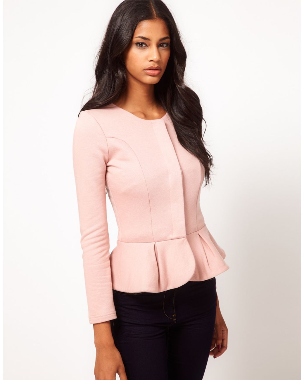 Asos Peplum Frill Jacket In Pink Lyst