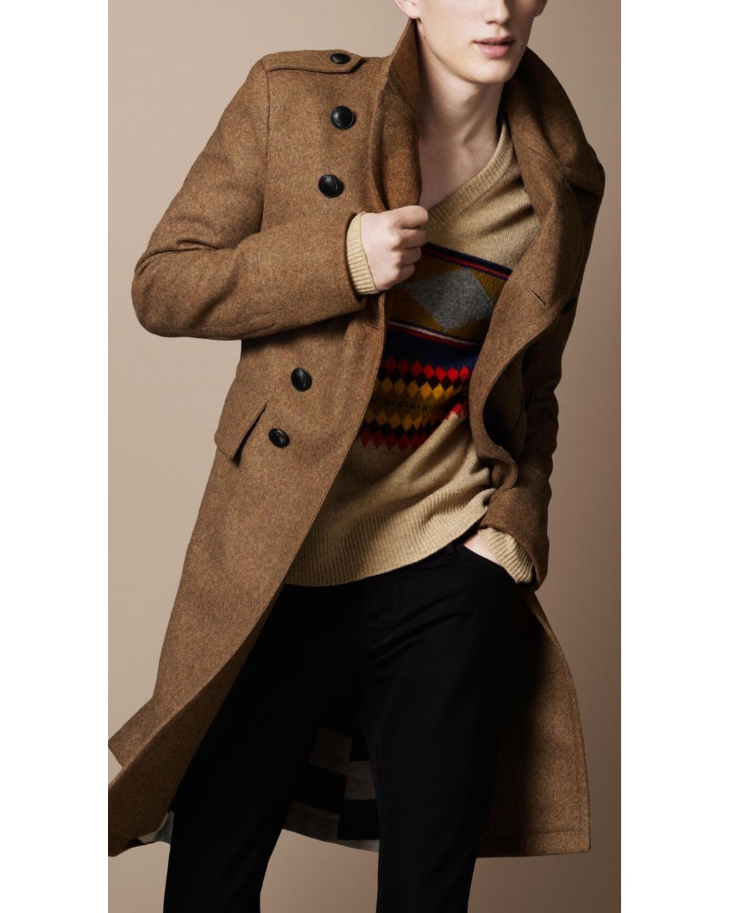 BURBERRY MELTON WOOL/NYLON PANEL COAT