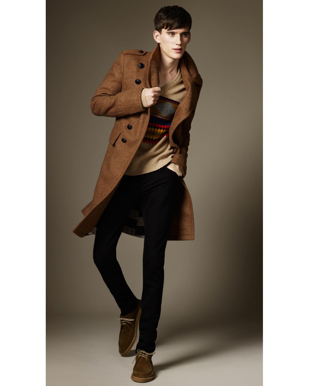 Burberry Brit Melton Military Great Coat in Brown for Men | Lyst