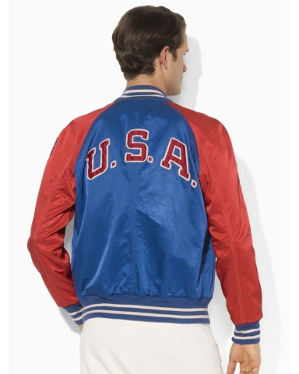 Polo Ralph Lauren Team USA Satin Varsity Jacket in Red for Men | Lyst