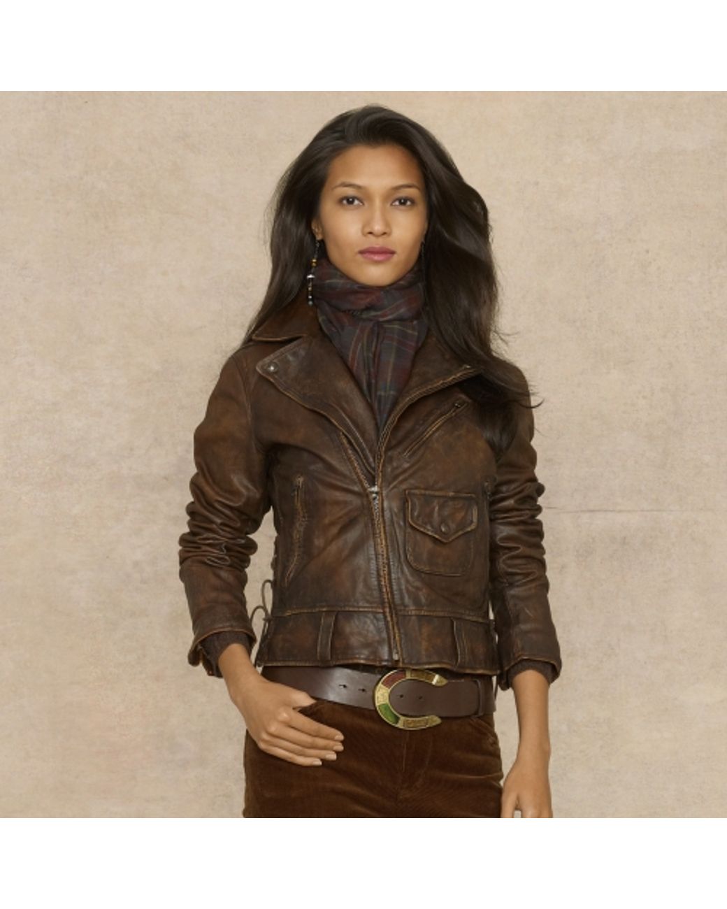 Ralph Lauren Blue Label Leather Moto Jacket in Brown Lyst