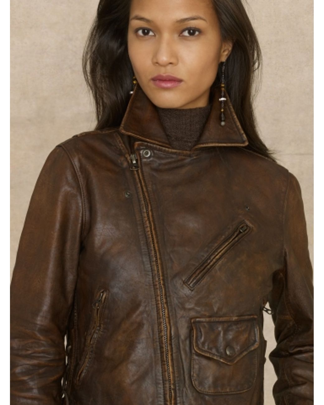 Ralph Lauren Blue Label Leather Moto Jacket in Brown Lyst
