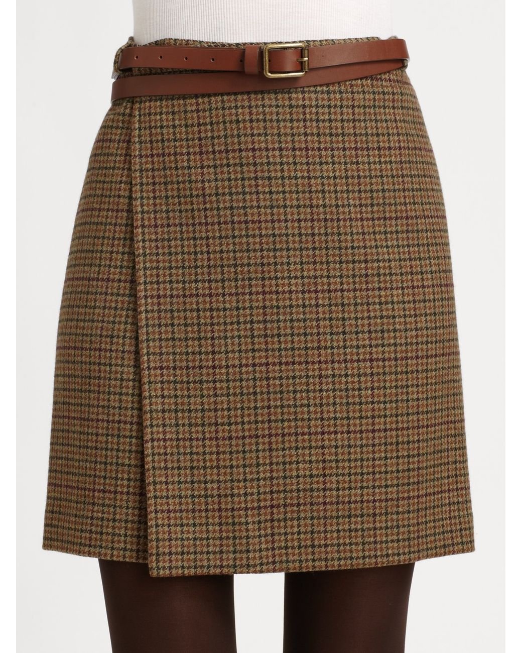 Ralph Lauren Blue Label Wool Wrap Skirt in Brown | Lyst
