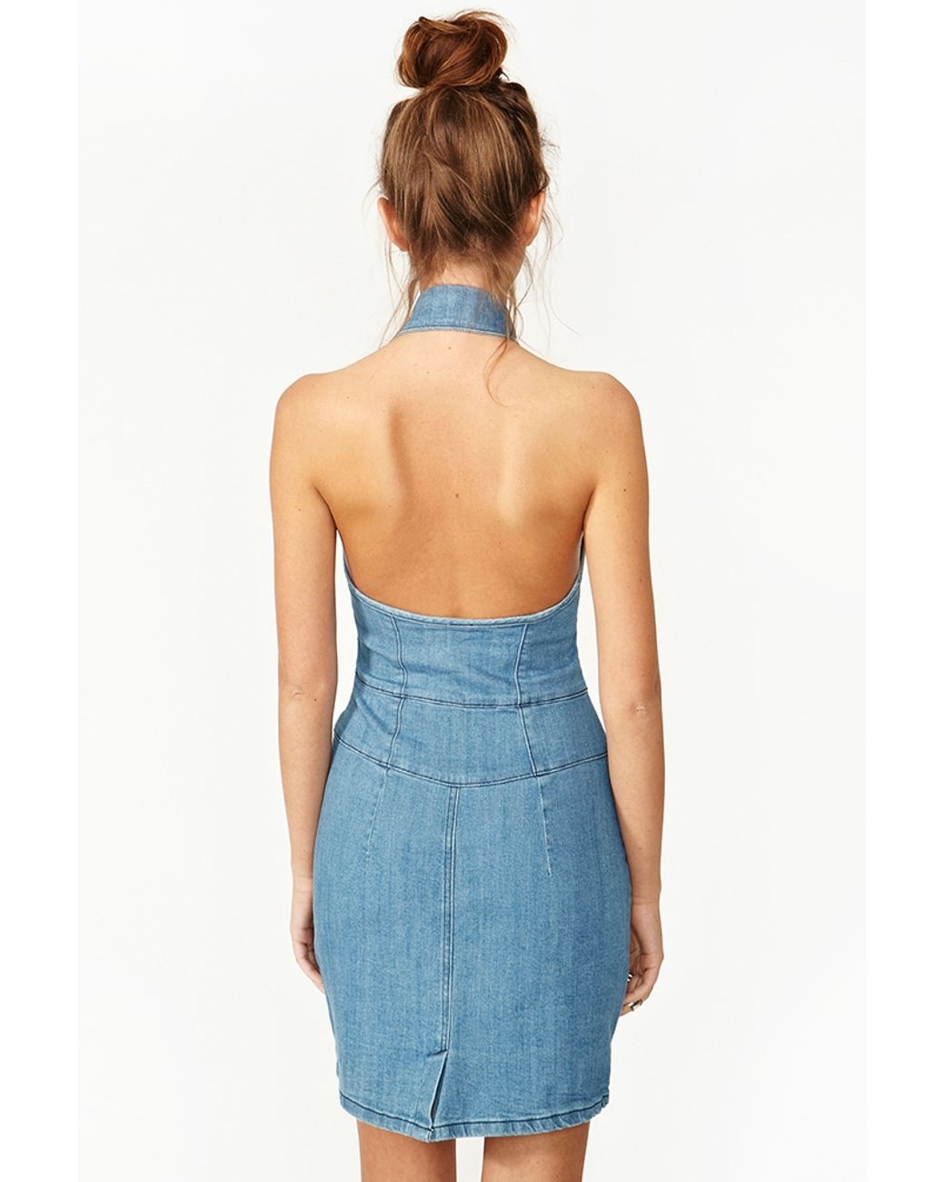 Nasty Gal Denim Halter Dress in Blue | Lyst