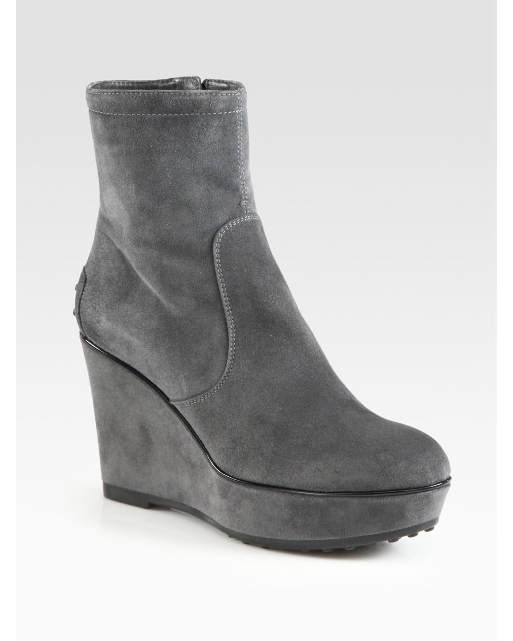 Tod's Suede Wedge Ankle Boots in Grey 