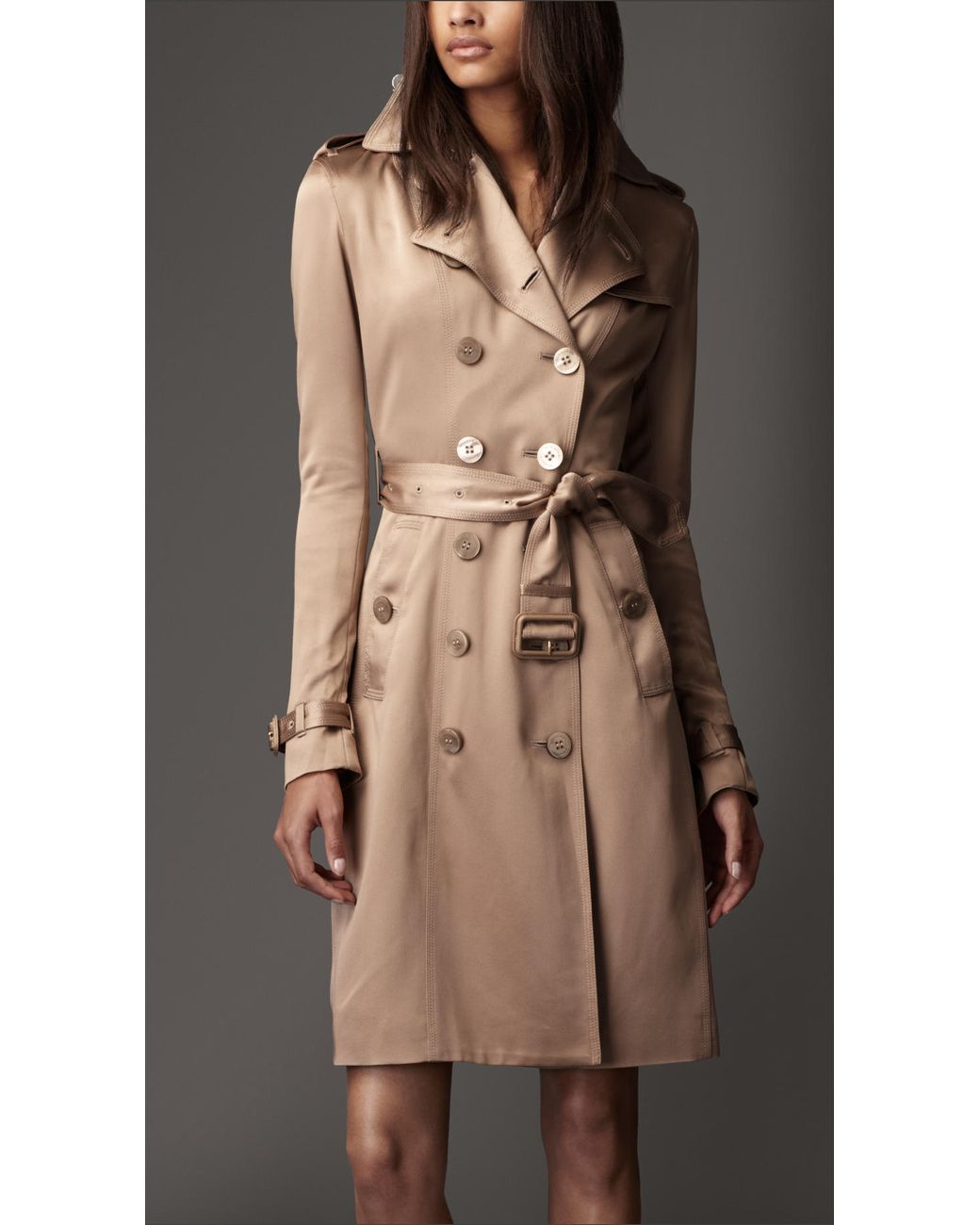 Burberry Long Silk Trench Coat in Natural | Lyst