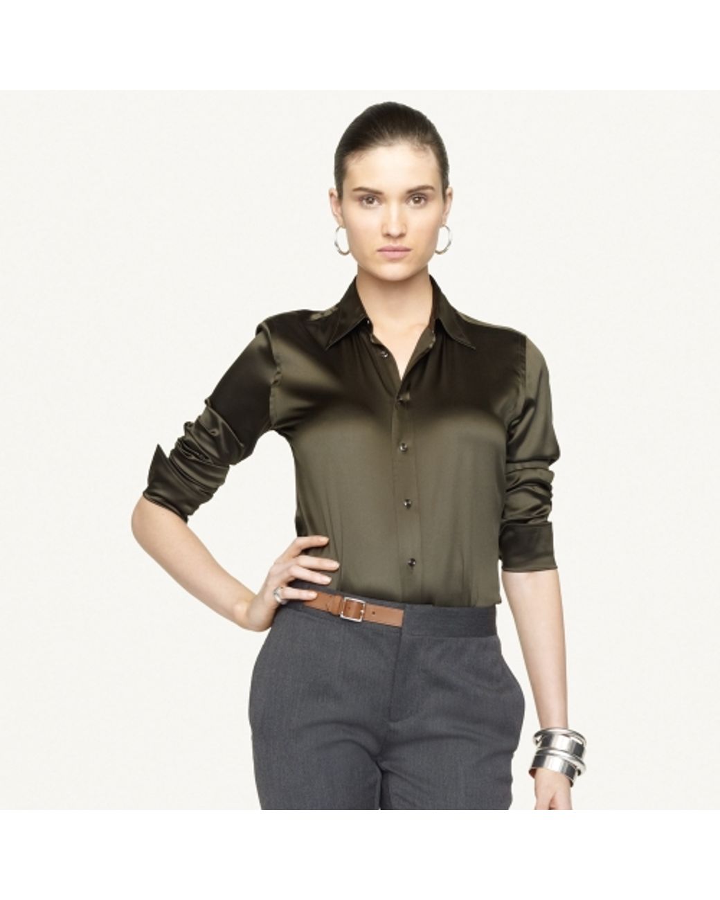 Ralph Lauren Black Label Silk Charmeuse Rachel Shirt in Green | Lyst