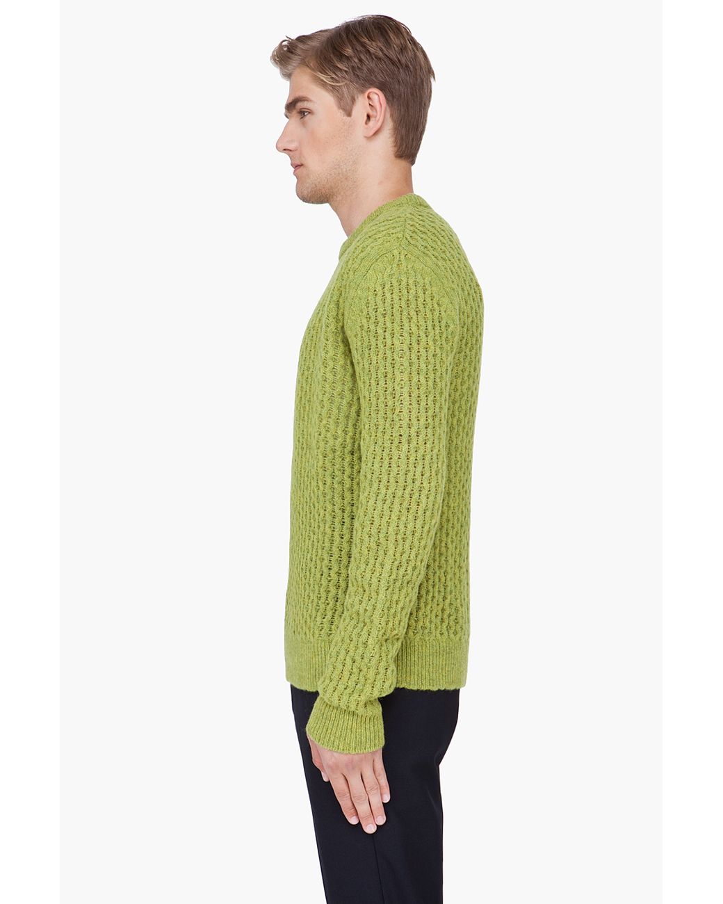 Raf Simons Lime Green Wool Knit Sweater for Men Lyst