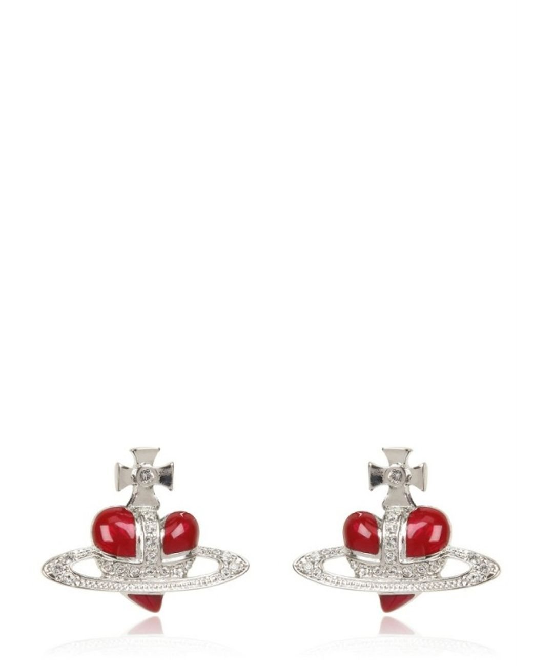 Vivienne Westwood Diamanté Heart Stud Earrings in Red | Lyst